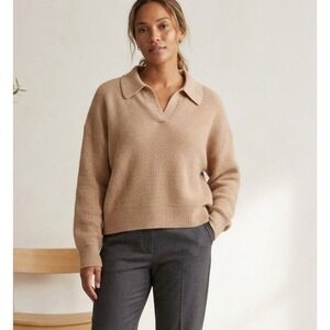 Quince Baby Alpaca-Wool Waffle Stitch Polo Sweater Camel XL